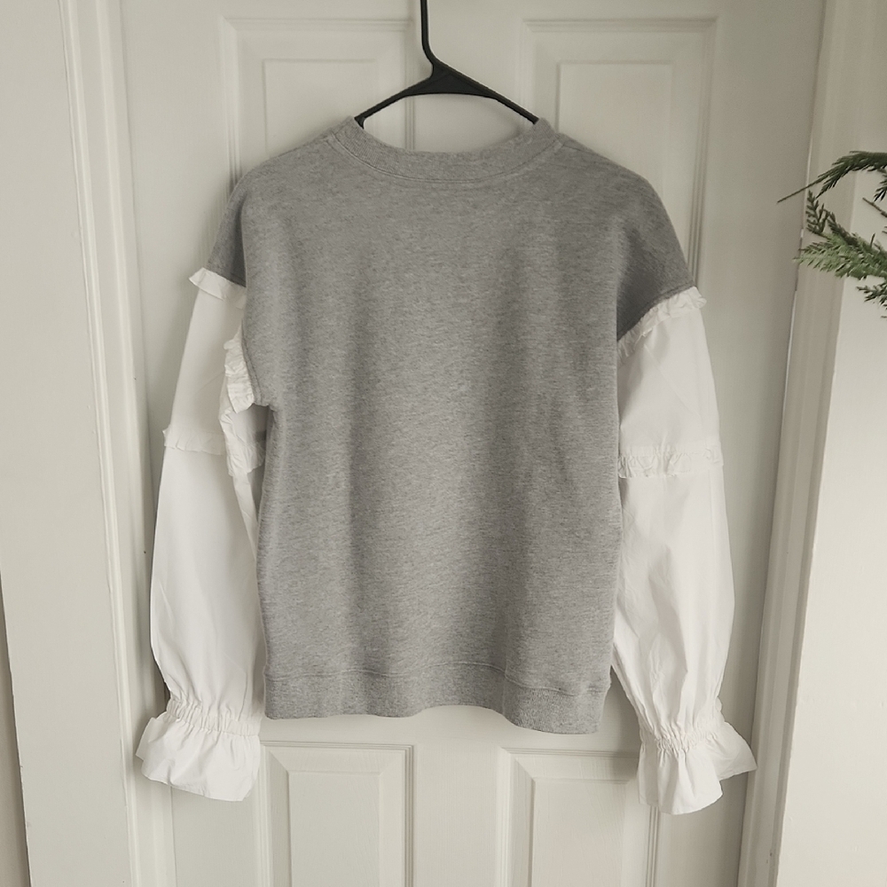 Derek Lam Gray Sweatshirt with White Ruffled Sleeves - Picture 7 of 7